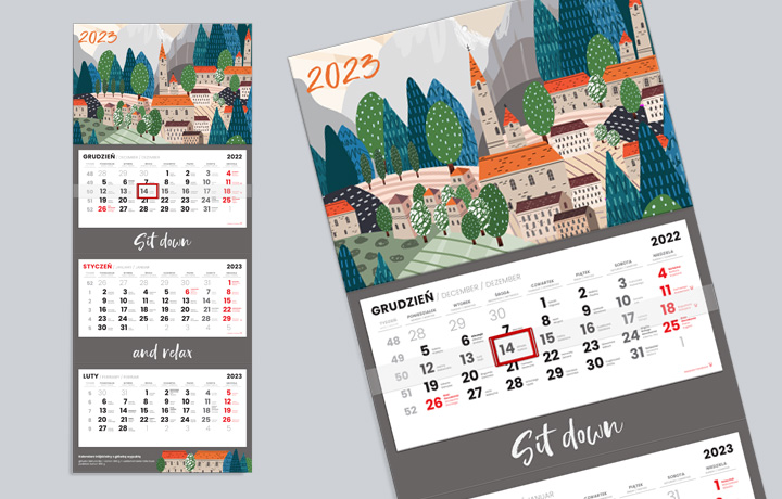 Kalendarze trójdzielne z główką wypukłą z tektury litej